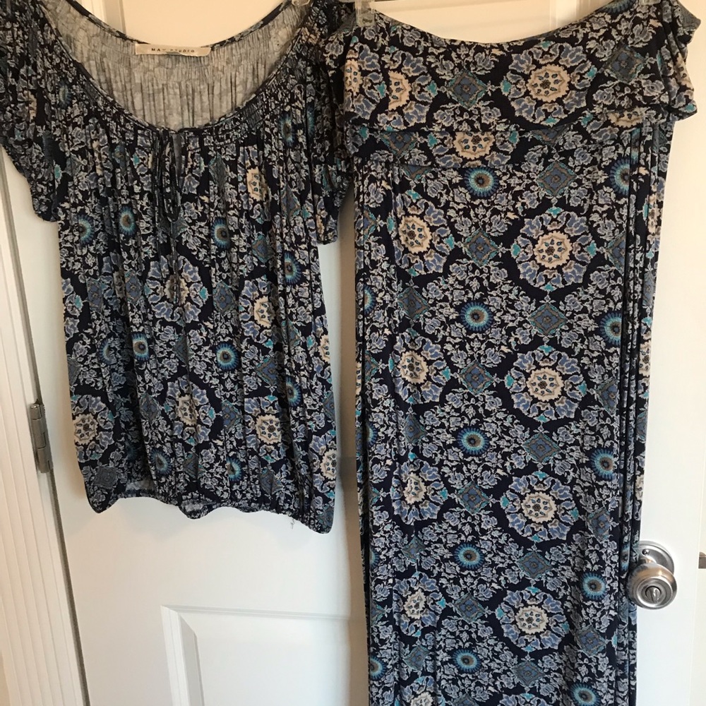 Blue paisley top and skirt set